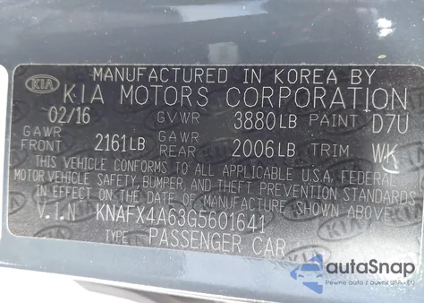 2016 Kia Forte Lx из США, поврежденный, VIN KNAFX4A63G5601641